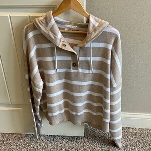 Striped Tan & White Hooded Sweater